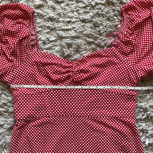 Betsey Johnson Women's Polka Dot Print Puff Sleeve Midi Sheath Dress - Picture 6 of 11